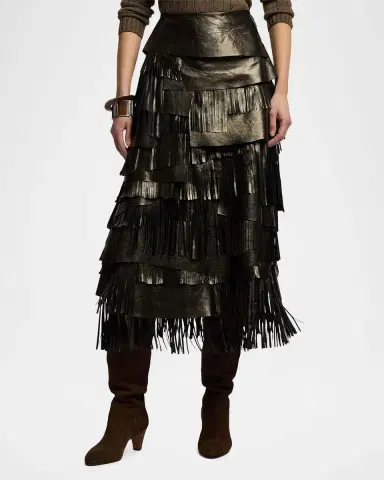 Ralph Lauren Collection Belinda Metallic Lambskin Skirt | Thumbnail 4 Ralph Lauren Collection Belinda Metallic Lambskin Skirt | Thumbnail 4