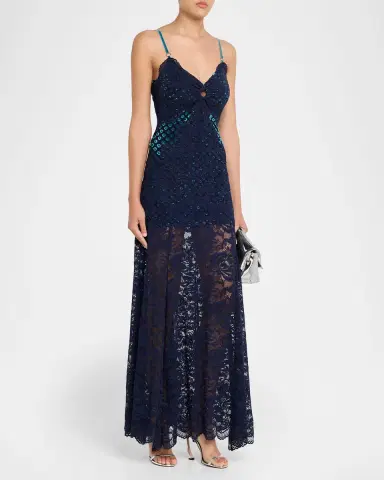 Rabanne Long Lace V-Neck Sleeveless Dress | Thumbnail 3 Rabanne Long Lace V-Neck Sleeveless Dress | Thumbnail 3