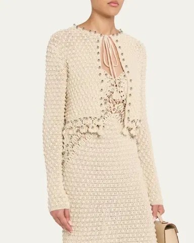 Rabanne Textured Knit Neck-Tie Crop Cardigan | Thumbnail 3 Rabanne Textured Knit Neck-Tie Crop Cardigan | Thumbnail 3