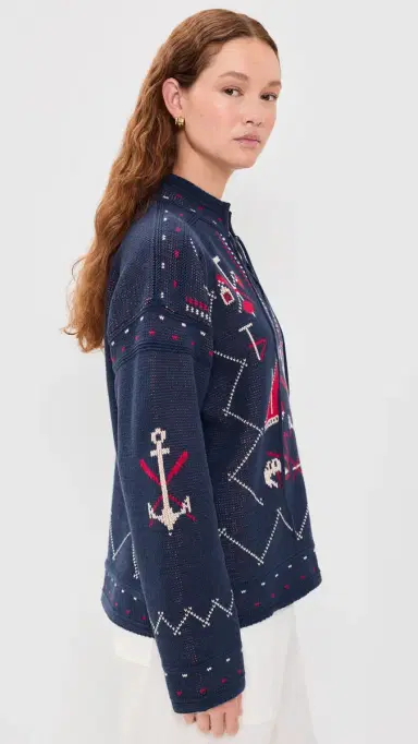 The Great. THE GREAT. The Fisherman Lace Up Pullover Navy 2 | Thumbnail 4 The Great. THE GREAT. The Fisherman Lace Up Pullover Navy 2 | Thumbnail 4