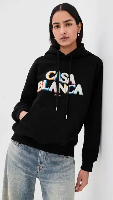 Casablanca Logo Embroidered Hooded Sweatshirt Black | Thumbnail 2 Casablanca Logo Embroidered Hooded Sweatshirt Black | Thumbnail 2