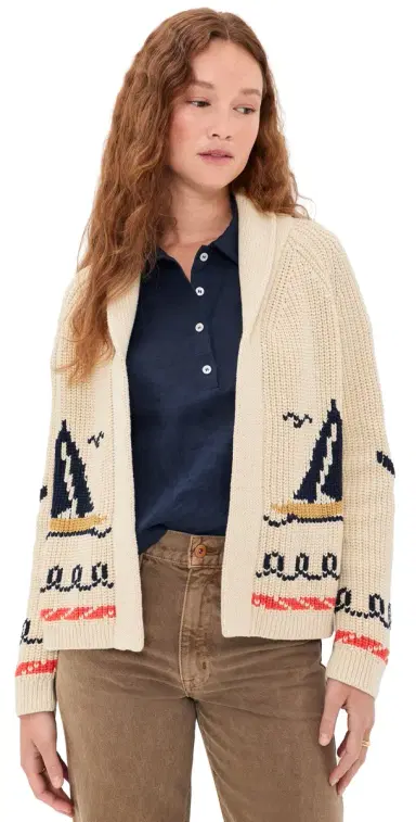 The Great. THE GREAT. The Sailboat Lodge Cardigan Cream 2 | Thumbnail 1 The Great. THE GREAT. The Sailboat Lodge Cardigan Cream 2 | Thumbnail 1