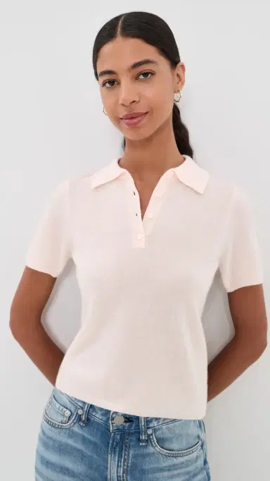 Joe's Jeans Cashmere Short Sleeve Polo Sweater Powder Pink | Thumbnail 2 Joe's Jeans Cashmere Short Sleeve Polo Sweater Powder Pink | Thumbnail 2