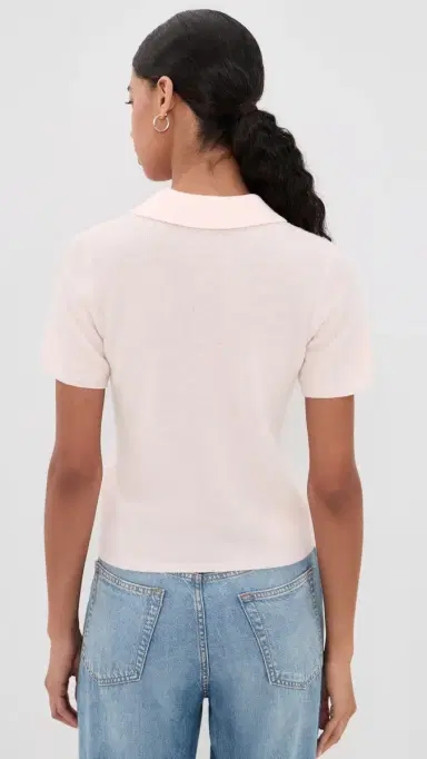 Joe's Jeans Cashmere Short Sleeve Polo Sweater Powder Pink | Thumbnail 3 Joe's Jeans Cashmere Short Sleeve Polo Sweater Powder Pink | Thumbnail 3