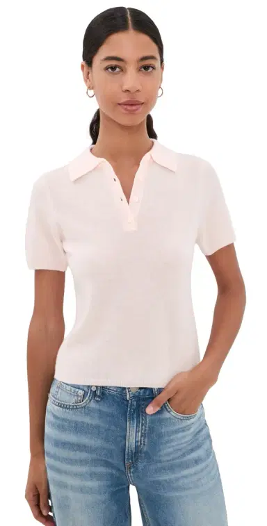 Joe's Jeans Cashmere Short Sleeve Polo Sweater Powder Pink | Thumbnail 1 Joe's Jeans Cashmere Short Sleeve Polo Sweater Powder Pink | Thumbnail 1