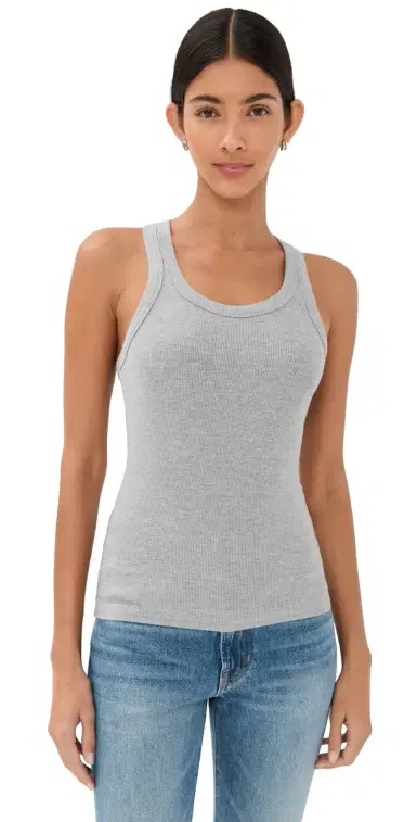 SPRWMN Rib Fitted coop Tank Heathered Grey | Thumbnail 1 SPRWMN Rib Fitted coop Tank Heathered Grey | Thumbnail 1