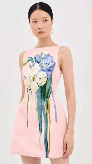 Leo Lin Ali Embroidered Mini Dress Bouquet Print in Pastel Pink | Thumbnail 2 Leo Lin Ali Embroidered Mini Dress Bouquet Print in Pastel Pink | Thumbnail 2