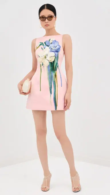 Leo Lin Ali Embroidered Mini Dress Bouquet Print in Pastel Pink | Thumbnail 5 Leo Lin Ali Embroidered Mini Dress Bouquet Print in Pastel Pink | Thumbnail 5