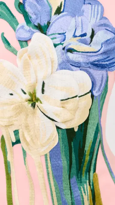 Leo Lin Ali Embroidered Mini Dress Bouquet Print in Pastel Pink | Thumbnail 6 Leo Lin Ali Embroidered Mini Dress Bouquet Print in Pastel Pink | Thumbnail 6