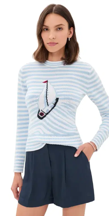 Rowing Blazers Cotton Sailboat Striped Sweater ight Blue White Stripe | Thumbnail 1 Rowing Blazers Cotton Sailboat Striped Sweater ight Blue White Stripe | Thumbnail 1