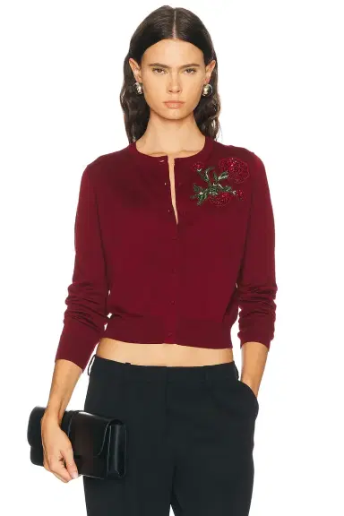 Carolina Herrera Crystal Embroidered Rose Cardigan | Thumbnail 1 Carolina Herrera Crystal Embroidered Rose Cardigan | Thumbnail 1