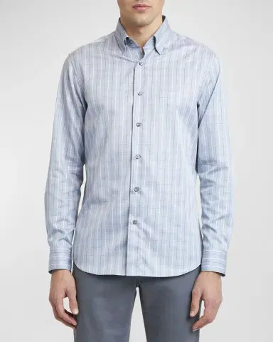 Brioni Men's Cotton Grid Check Sport Shirt | Thumbnail 4 Brioni Men's Cotton Grid Check Sport Shirt | Thumbnail 4