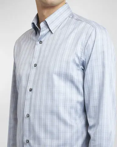 Brioni Men's Cotton Grid Check Sport Shirt | Thumbnail 5 Brioni Men's Cotton Grid Check Sport Shirt | Thumbnail 5