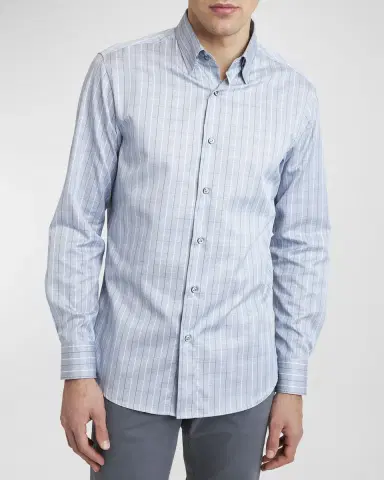 Brioni Men's Cotton Grid Check Sport Shirt | Thumbnail 7 Brioni Men's Cotton Grid Check Sport Shirt | Thumbnail 7