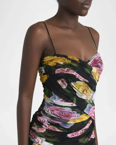 Dolce & Gabbana Peonie Rose Draped Tulle Mini Dress | Thumbnail 4 Dolce & Gabbana Peonie Rose Draped Tulle Mini Dress | Thumbnail 4