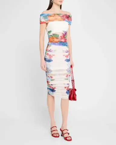 Alice + Olivia Kennah Ruched Midi Skirt | Thumbnail 2 Alice + Olivia Kennah Ruched Midi Skirt | Thumbnail 2