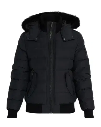 Moose Knuckles Men's Onyx Scotchtown Shearling-Trim Bomber Jacket | Thumbnail 1 Moose Knuckles Men's Onyx Scotchtown Shearling-Trim Bomber Jacket | Thumbnail 1