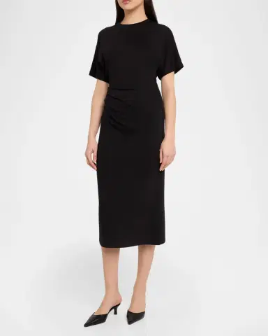 Vince Short-Sleeve Ruched Jersey Midi Dress | Thumbnail 2 Vince Short-Sleeve Ruched Jersey Midi Dress | Thumbnail 2