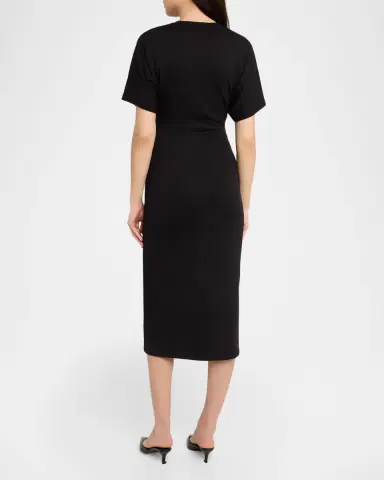 Vince Short-Sleeve Ruched Jersey Midi Dress | Thumbnail 3 Vince Short-Sleeve Ruched Jersey Midi Dress | Thumbnail 3