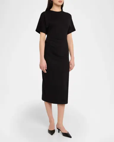 Vince Short-Sleeve Ruched Jersey Midi Dress | Thumbnail 4 Vince Short-Sleeve Ruched Jersey Midi Dress | Thumbnail 4