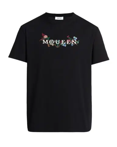McQueen Men's Floral-Embroidered Logo T-Shirt | Thumbnail 1 McQueen Men's Floral-Embroidered Logo T-Shirt | Thumbnail 1