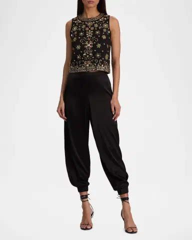 ALICE + OLIVIA Amal Embellished Linen Top | Thumbnail 2 ALICE + OLIVIA Amal Embellished Linen Top | Thumbnail 2