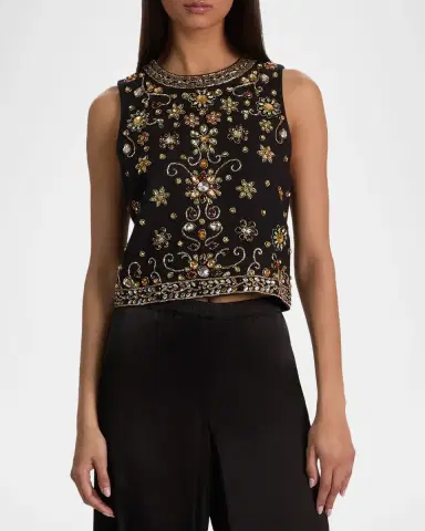ALICE + OLIVIA Amal Embellished Linen Top | Thumbnail 4 ALICE + OLIVIA Amal Embellished Linen Top | Thumbnail 4