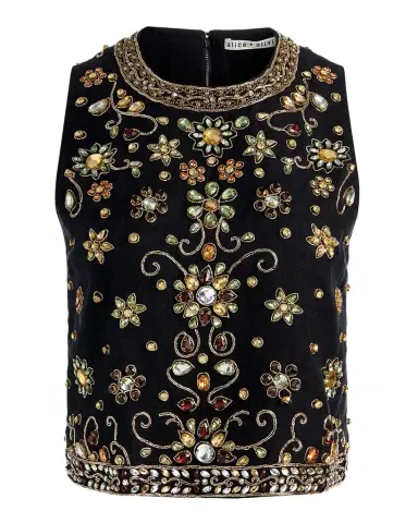 ALICE + OLIVIA Amal Embellished Linen Top | Thumbnail 1 ALICE + OLIVIA Amal Embellished Linen Top | Thumbnail 1