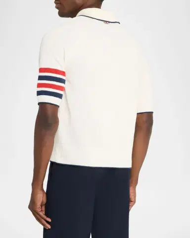 Thom Browne Men's Linen and Cotton Knit 4-Bar Sleeve Polo Shirt | Thumbnail 2 Thom Browne Men's Linen and Cotton Knit 4-Bar Sleeve Polo Shirt | Thumbnail 2