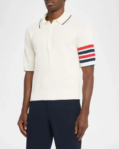 Thom Browne Men's Linen and Cotton Knit 4-Bar Sleeve Polo Shirt | Thumbnail 3 Thom Browne Men's Linen and Cotton Knit 4-Bar Sleeve Polo Shirt | Thumbnail 3