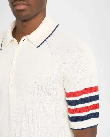 Thom Browne Men's Linen and Cotton Knit 4-Bar Sleeve Polo Shirt | Thumbnail 4 Thom Browne Men's Linen and Cotton Knit 4-Bar Sleeve Polo Shirt | Thumbnail 4