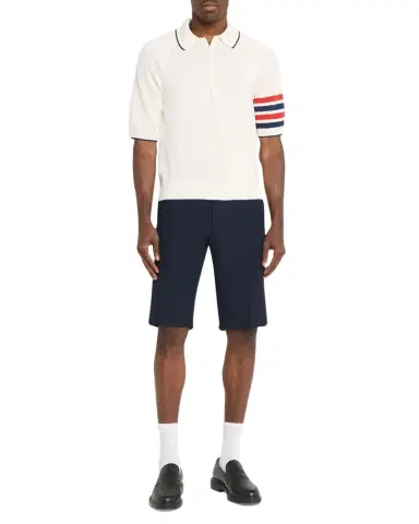 Thom Browne Men's Linen and Cotton Knit 4-Bar Sleeve Polo Shirt | Thumbnail 1 Thom Browne Men's Linen and Cotton Knit 4-Bar Sleeve Polo Shirt | Thumbnail 1