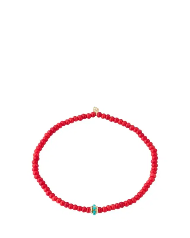 Gold and Turquoise Scallop Rondelle on Red Bamboo Coral Bracelet Gold and Turquoise Scallop Rondelle on Red Bamboo Coral Bracelet