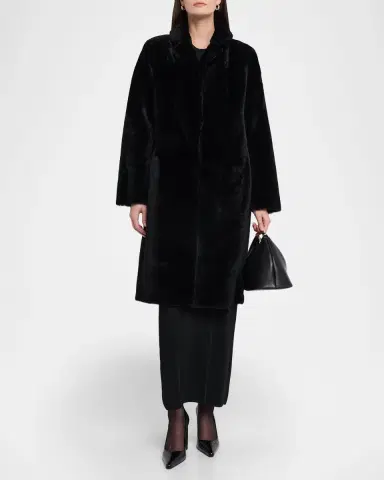 Yves Salomon Ironed Lamb Shearling Coat | Thumbnail 2 Yves Salomon Ironed Lamb Shearling Coat | Thumbnail 2