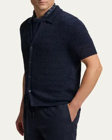 Ralph Lauren Purple Label Men's Cotton Textured Knit Short-Sleeve Shirt | Thumbnail 4 Ralph Lauren Purple Label Men's Cotton Textured Knit Short-Sleeve Shirt | Thumbnail 4