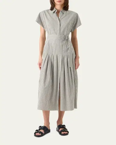 Akris punto Cap-Sleeve Belted Cotton Poplin Pleated Midi Shirtdress | Thumbnail 2 Akris punto Cap-Sleeve Belted Cotton Poplin Pleated Midi Shirtdress | Thumbnail 2