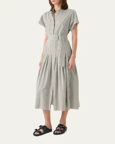 Akris punto Cap-Sleeve Belted Cotton Poplin Pleated Midi Shirtdress | Thumbnail 4 Akris punto Cap-Sleeve Belted Cotton Poplin Pleated Midi Shirtdress | Thumbnail 4