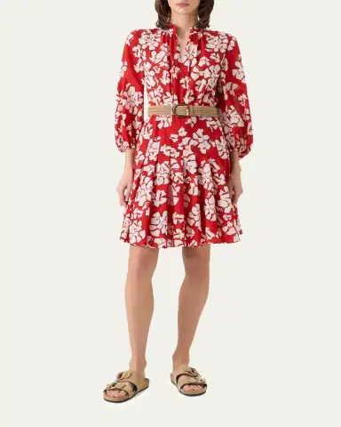 Akris punto Papercut Flower-Print Crepe Balloon-Sleeve Belted Dress | Thumbnail 2 Akris punto Papercut Flower-Print Crepe Balloon-Sleeve Belted Dress | Thumbnail 2
