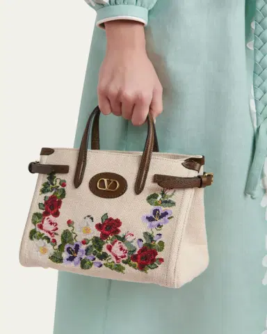 Valentino Garavani Antibes Small Floral-Embroidered Shopping Tote Bag | Thumbnail 2 Valentino Garavani Antibes Small Floral-Embroidered Shopping Tote Bag | Thumbnail 2