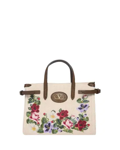 Valentino Garavani Antibes Small Floral-Embroidered Shopping Tote Bag | Thumbnail 1 Valentino Garavani Antibes Small Floral-Embroidered Shopping Tote Bag | Thumbnail 1