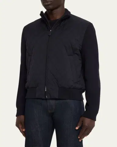 Loro Piana Men's Hopton Quilted Full-Zip Bomber Jacket | Thumbnail 4 Loro Piana Men's Hopton Quilted Full-Zip Bomber Jacket | Thumbnail 4