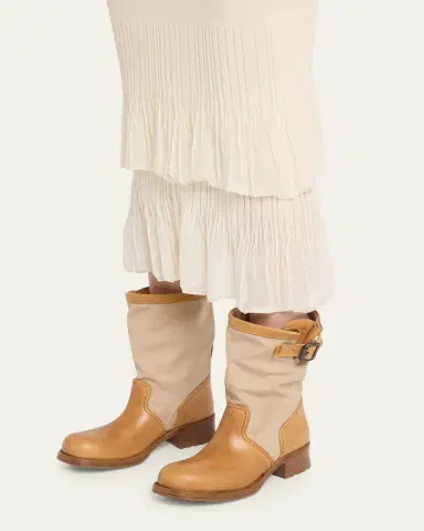 Prada Leather and Canvas Biker Mid-Calf Boots | Thumbnail 2 Prada Leather and Canvas Biker Mid-Calf Boots | Thumbnail 2