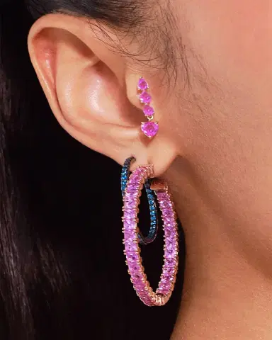 Lana Pink Sapphire Heart and Pear Crawler Earrings | Thumbnail 2 Lana Pink Sapphire Heart and Pear Crawler Earrings | Thumbnail 2