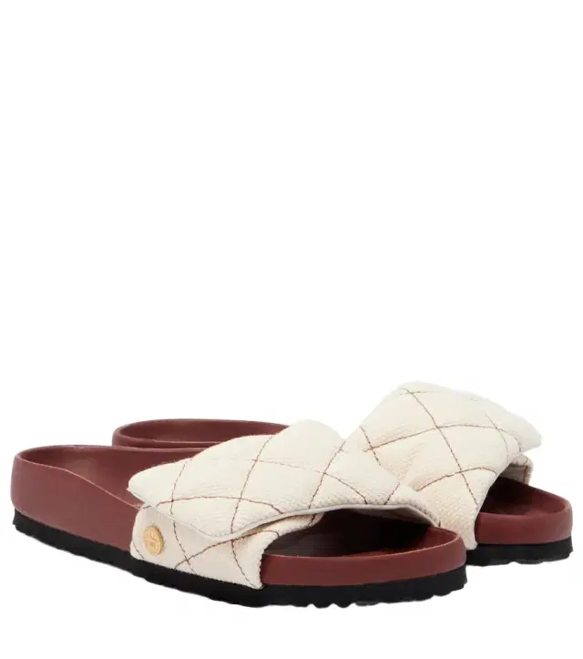Sylt leather-trimmed quilted canvas slides Sylt leather-trimmed quilted canvas slides