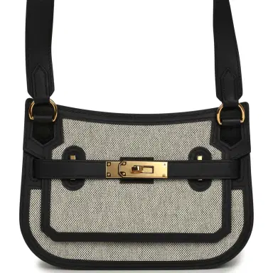 HERMÈS Hermes Jypsiere Mini Black and Ecru Toile H Black Swift Gold Hardware | Thumbnail 1 HERMÈS Hermes Jypsiere Mini Black and Ecru Toile H Black Swift Gold Hardware | Thumbnail 1