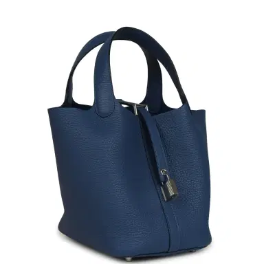 HERMÈS Hermes Picotin Lock 18 Bleu Tie Clemence Palladium Hardware | Thumbnail 2 HERMÈS Hermes Picotin Lock 18 Bleu Tie Clemence Palladium Hardware | Thumbnail 2