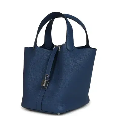 HERMÈS Hermes Picotin Lock 18 Bleu Tie Clemence Palladium Hardware | Thumbnail 3 HERMÈS Hermes Picotin Lock 18 Bleu Tie Clemence Palladium Hardware | Thumbnail 3
