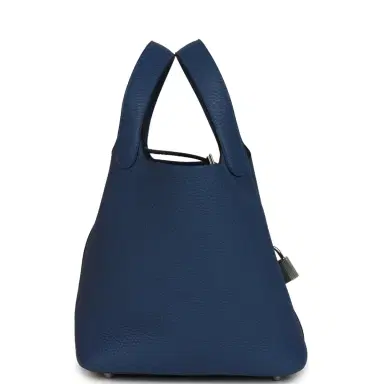 HERMÈS Hermes Picotin Lock 18 Bleu Tie Clemence Palladium Hardware | Thumbnail 4 HERMÈS Hermes Picotin Lock 18 Bleu Tie Clemence Palladium Hardware | Thumbnail 4