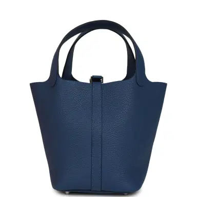 HERMÈS Hermes Picotin Lock 18 Bleu Tie Clemence Palladium Hardware | Thumbnail 5 HERMÈS Hermes Picotin Lock 18 Bleu Tie Clemence Palladium Hardware | Thumbnail 5