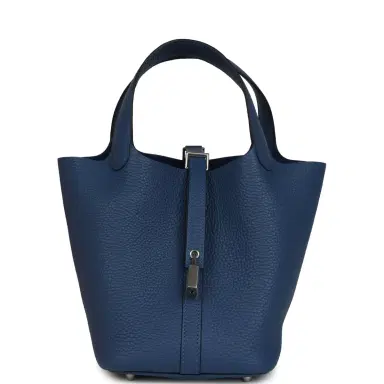HERMÈS Hermes Picotin Lock 18 Bleu Tie Clemence Palladium Hardware | Thumbnail 1 HERMÈS Hermes Picotin Lock 18 Bleu Tie Clemence Palladium Hardware | Thumbnail 1